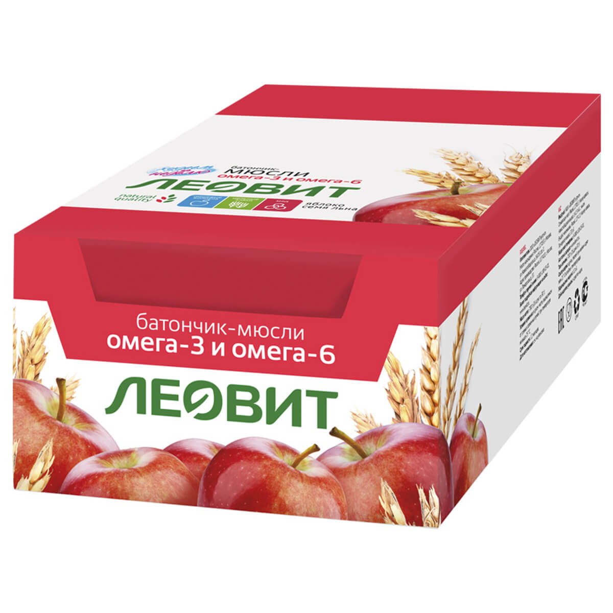

Батончик-мюсли с яблоком и семенем льна, 26 шт по 30 г, ЛЕОВИТ