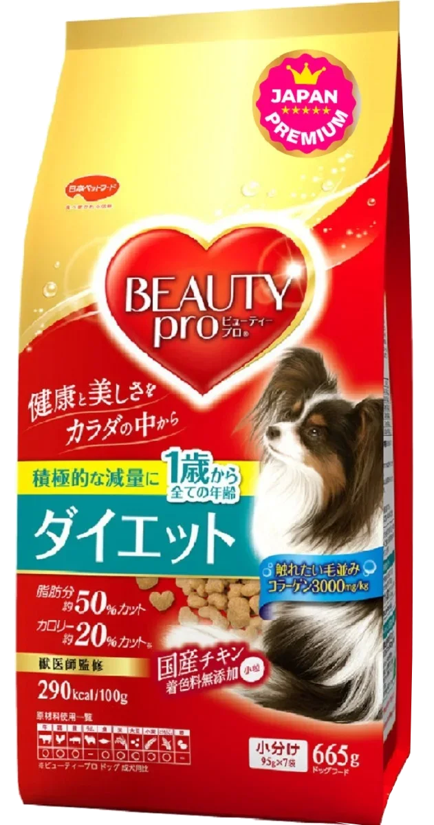 Корм BEAUTY PRO с морским коллагеном,Сила 8 овощей и L-карнитин для снижения веса собак, японский цыплёнок,  665 г, Japan Premium Pet - фото 1