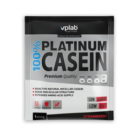 Казеиновый протеин 100% Platinum Casein, вкус «Клубника», саше 30 гр, VPLab