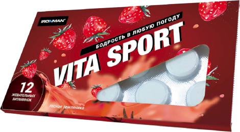 Комплекс витаминов с янтарной кислотой Vita Sport, вкус «Земляника», 12 жевательных таблеток, IRONMAN