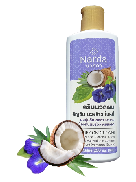 Кондиционер для волос с мотыльковым горошком, кокосом и литсеей 250 мл / NARDA Shampoo Butterfly pea, Coconut, Litsea 250 ml
