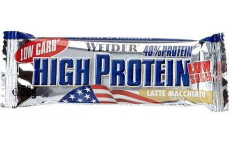 Протеиновый батончик 40% Low Carb High Protein, вкус «Латте-маккьятто», 50 гр, Weider