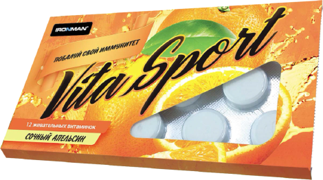 Комплекс витаминов с эхинацеей Vita Sport, вкус «Апельсин», 12 жевательных таблеток, IRONMAN