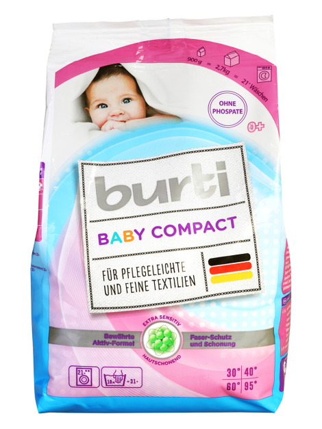 Концентрированный стиральный порошок Compact Baby для детского белья, 900 гр, Burti