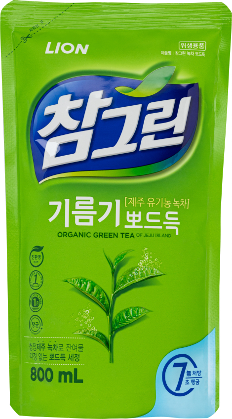 Антибактериальное средство для мытья посуды, овощей и фруктов Chamgreen С (зеленый чай), 800 мл, CJ Lion
