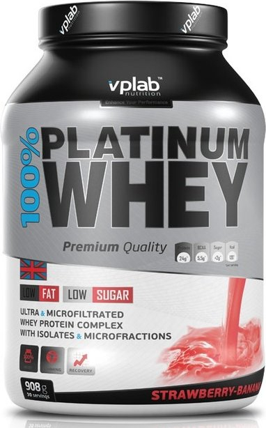 Сывороточный протеин 100% Platinum Whey, вкус «Клубника-банан», 908 гр, VPLab