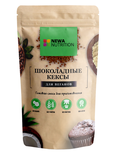 Безглютеновая веганская сухая смесь для кексов, с шоколадным вкусом, 300 г, Newa Nutrition