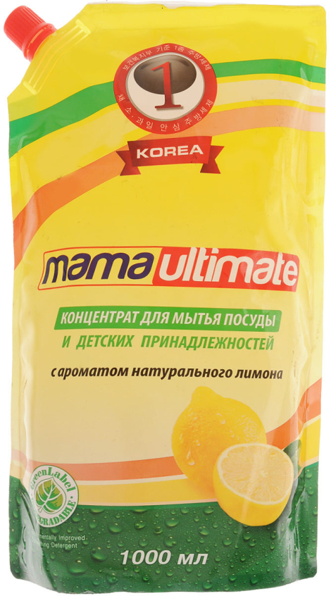 Антибактериальный концентрат для мытья посуды «Лимон», запасной блок, 1 л, Mama Ultimate
