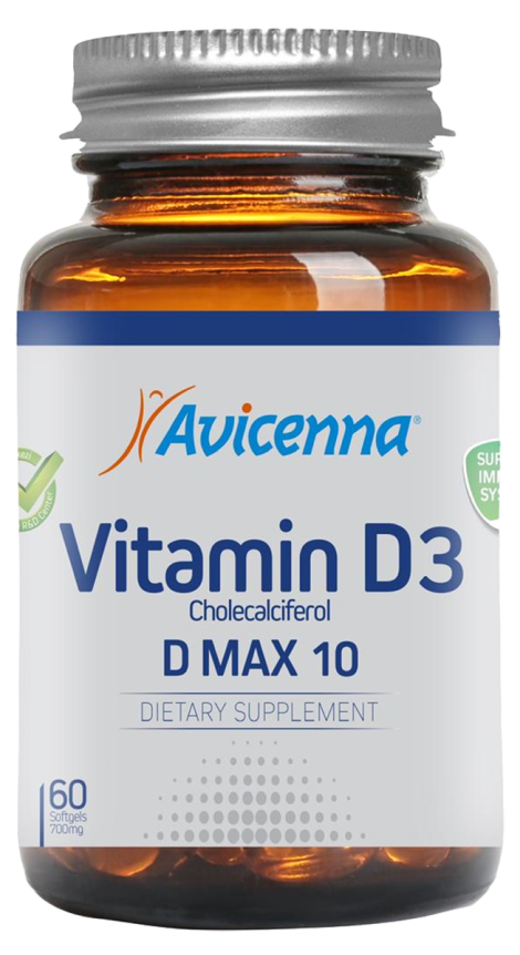 Витамин D3 MAX10, 10000МЕ, 60 капсул, Avicenna