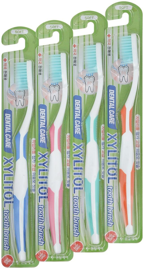 Зубная щетка cо сверхтонкой двойной щетиной (средней жесткости и мягкой) Xylitol Toothbrush Set, 4 шт, Dentalcare