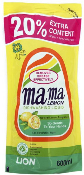 Антибактериальное концентрированное средство для мытья посуды «Лимон» (запасной блок) 600 мл, MAMA LEMON