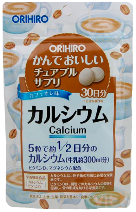 Кальций  с витамином D со вкусом кофе, 150 таблеток, ORIHIRO