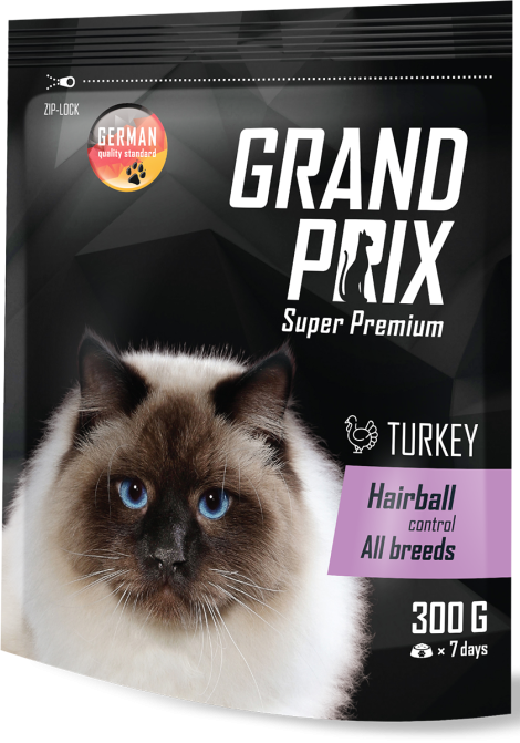 Корм для кошек для выведения шерсти с индейкой Hairball Control, 0.3 кг, GRAND PRIX