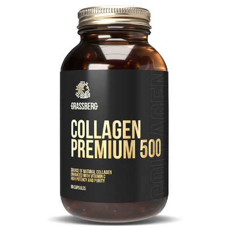Коллаген Премиум, 500 мг + витамин C, 40 мг, 60 капсул, GRASSBERG