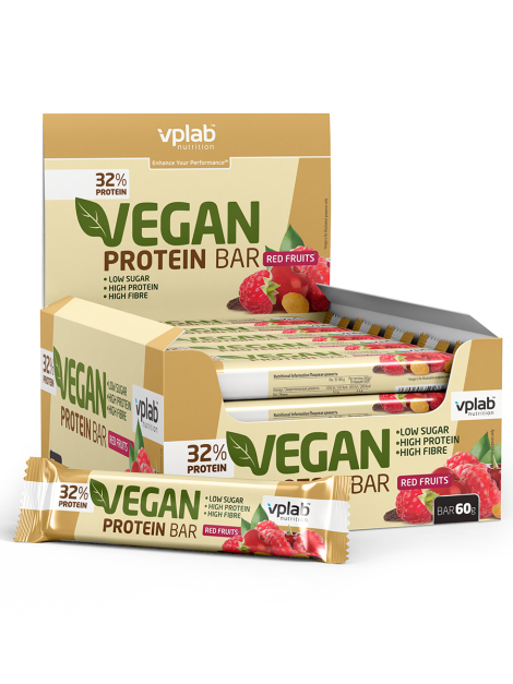 Батончик Vegan protein bar, Красные ягоды,12 шт, VPLab Nutrition