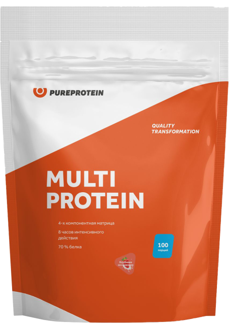 Мультикомпонентный протеин, клубника со сливками, 3 кг, PureProtein