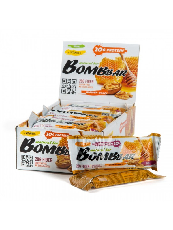 Батончик Natural Bar «Грецкие орехи с медом», упаковка 20 шт по 60 гр, BOMBBAR