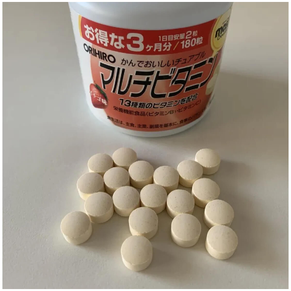 Мультивитамины вкус клубники, 180 таблеток, ORIHIRO - фото