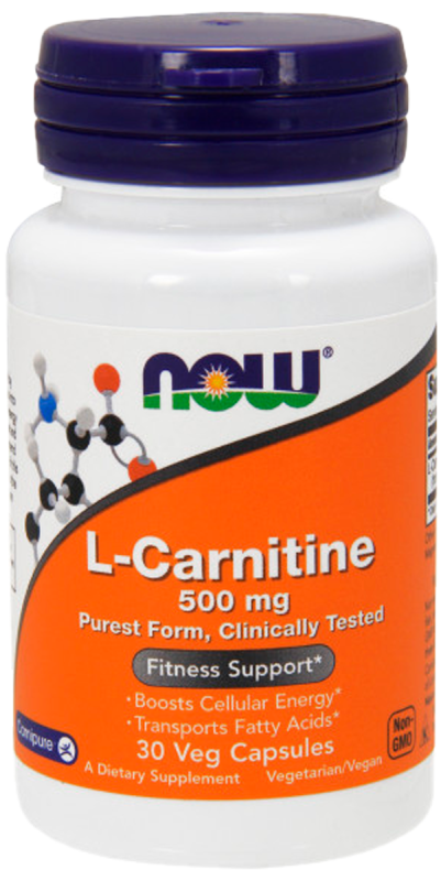 L-карнитин, 500 мг, 30 вегетарианских капсул, NOW