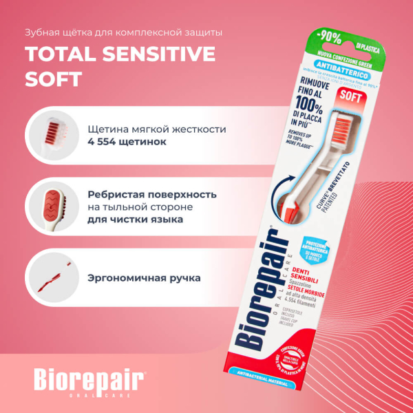 Зубная щетка изогнутая, мягкая, для чувствительных зубов, цвет в ассортименте, Biorepair цена 432 ₽
