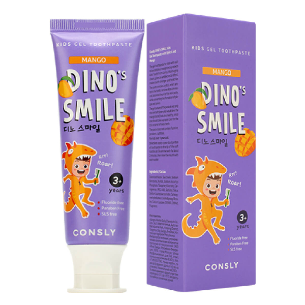 Детская гелевая зубная паста DINO's SMILE c ксилитом и вкусом манго, 60г, Consly - фото 2