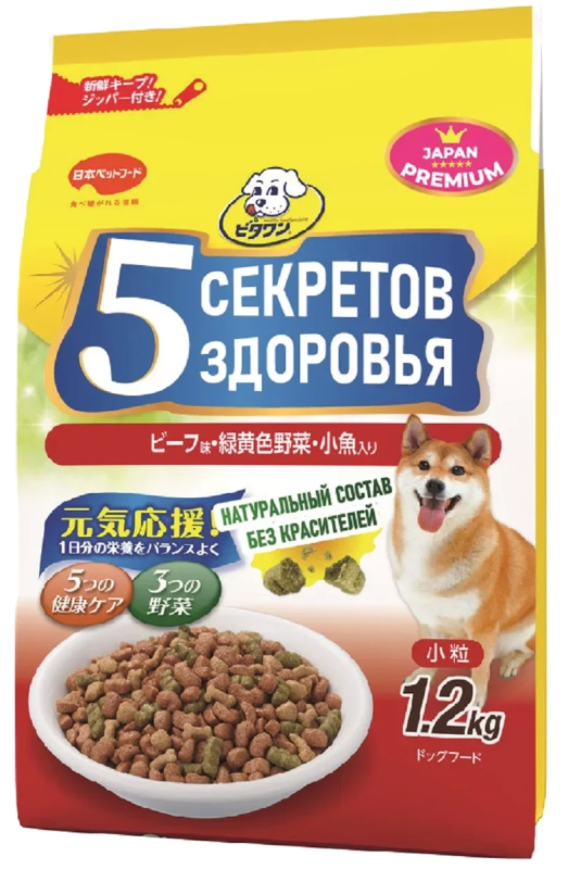 Корм для собак 5 секретов здоровья, японский цыплёнок с сыром, 1.2 кг, Japan Premium Pet