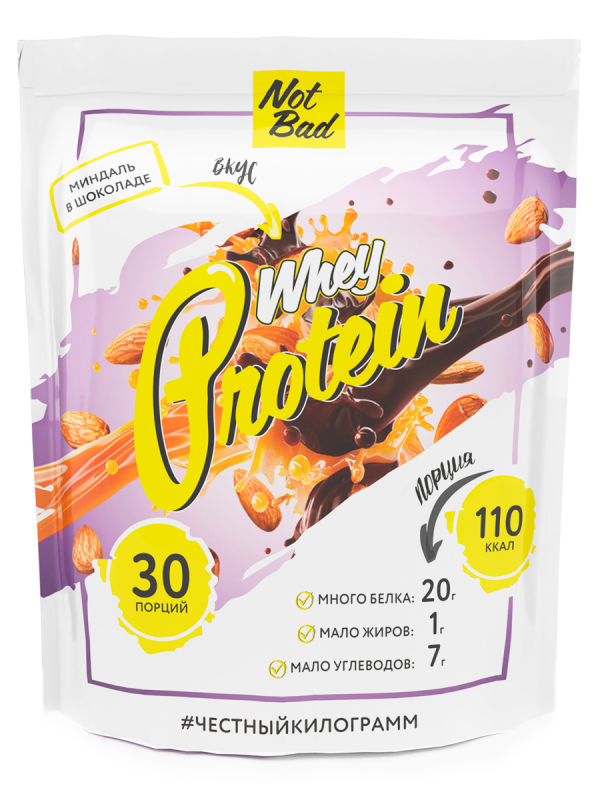 Сывороточный протеин Whey Protein, 58% белка, вкус Миндаль в шоколаде, 1 кг, NotBad