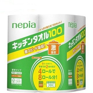 Кухонные бумажные полотенца, 4 ролла по 100 листов, NEPIA
