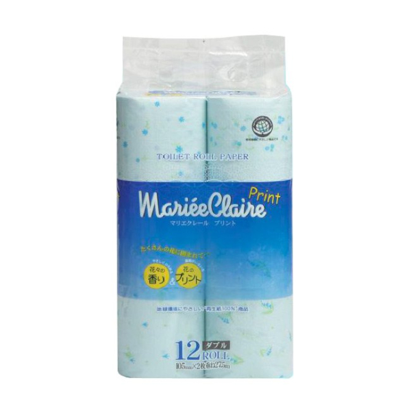 Туалетная бумага двухслойная «MARIEE CLAIRE», голубая с принтом, 12 рулонов, IDESHIGYO