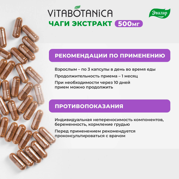 ВитаБотаника Экстракт Чаги, стандартизированный по хромогенному комплексу (30%), 90 капсул, Эвалар - фото 4