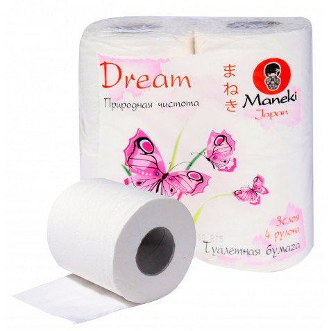 Бумага туалетная Dream, 3 слоя, 4 рулона, MANEKI