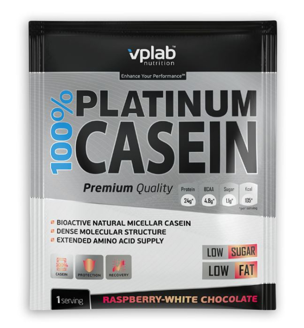 Казеиновый протеин 100% Platinum Casein, вкус «Шоколад», саше 30 гр, VPLab