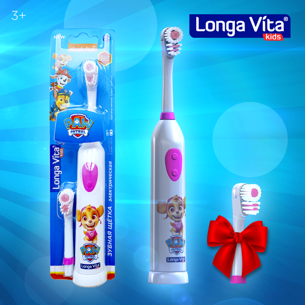 Купить Детская зубная щетка ротационная + 2 сменных насадки Скай, Paw Patrol 3+, Longa vita