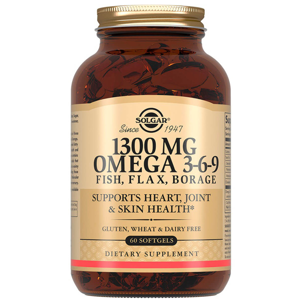 Комплекс жирных кислот 1300 мг Омега 3-6-9, 60 капсул, Solgar
