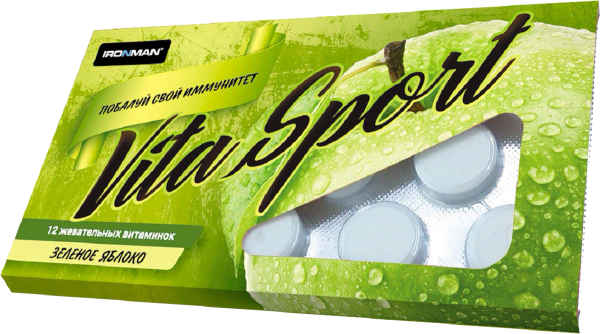 Комплекс витаминов с эхинацеей Vita Sport, вкус «Яблоко», 12 жевательных таблеток, IRONMAN