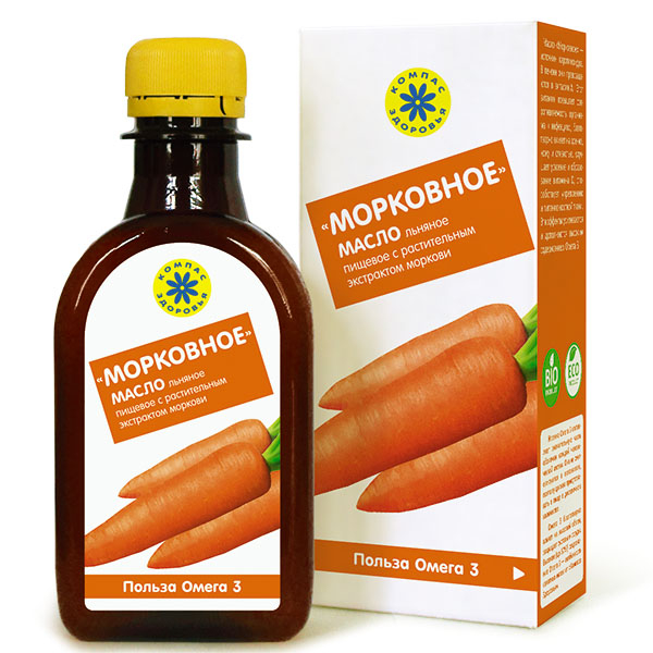 «Морковное» - масло льняное с экстрактом моркови, 200 мл, Компас Здоровья