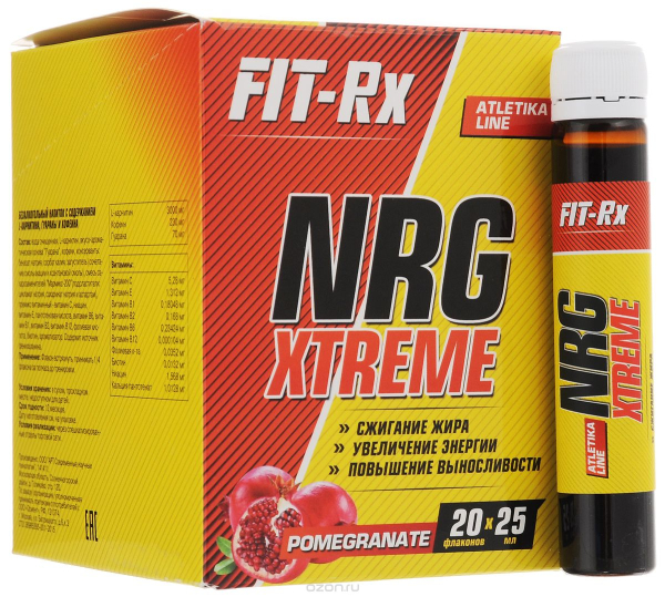 Предтренировочный комплекс NRG Xtreme, вкус «Гранат», 20 ампул по 25 мл, Fit-Rx