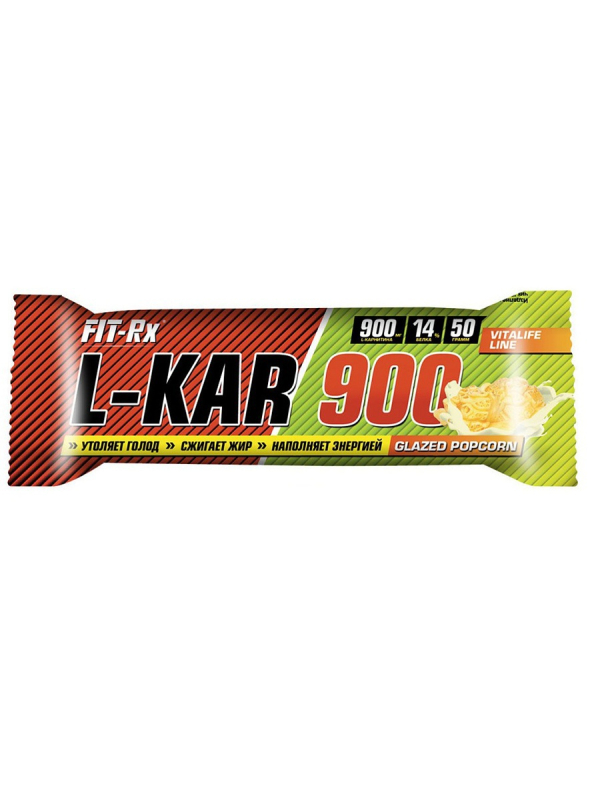 Протеиновый батончик L-KAR 900, вкус «Глазированный попкорн», 24 шт по 50 гр, Fit-Rx