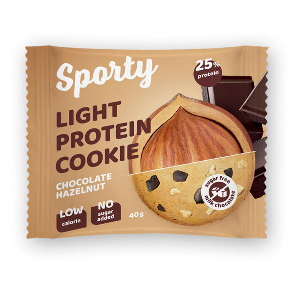Купить Печенье SPORTY Protein Light  БЕЗ САХАРА &quot;Шоколад-Фундук&quot;, 12шт*40г, SPORTY