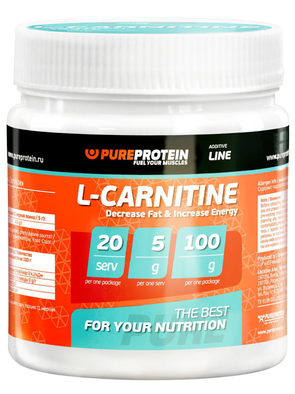 L-карнитин, вкус «Лимон», 100 гр, Pure Protein
