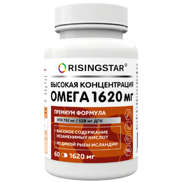 Омега-3, 1620 мг, 60 капсул, Risingstar