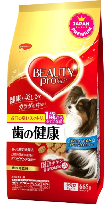 Корм BEAUTY PRO с морским коллагеном и глобигеном для устранения зубных камней и запаха из пасти для собак на основе японского цыплёнка,  665 г, Japan Premium Pet