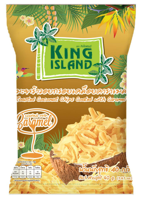 Кокосовые чипсы с карамелью, 40 гр, KING ISLAND