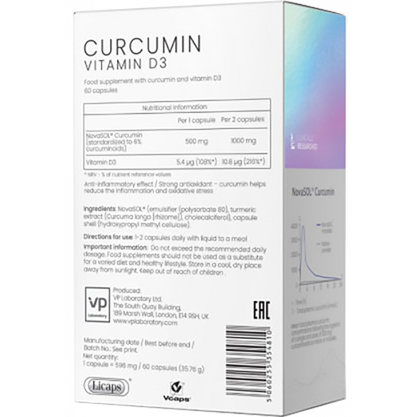 Купить Vp laboratory Curcumin + Vitamin D3, 60 капсул, VPLab