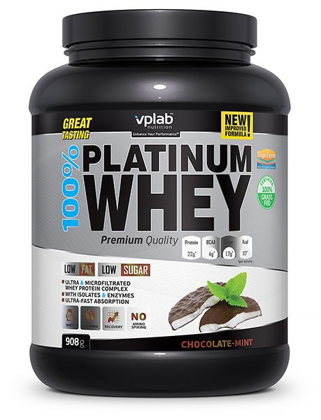 Сывороточный протеин 100% Platinum Whey, вкус «Шоколад с мятой», 908 гр, VPLab