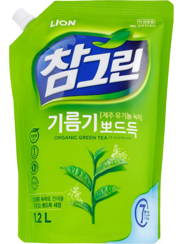 Антибактериальное средство для мытья посуды Chamgreen С (зеленый чай), 1.2 л, CJ Lion