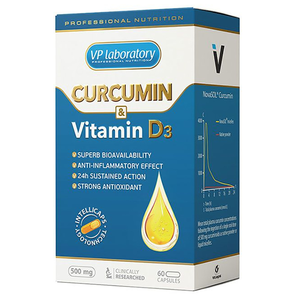 Vp laboratory Curcumin + Vitamin D3, 60 капсул, VPLab - фото