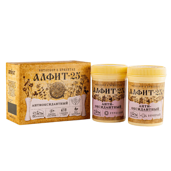 Алфит-25 Антиоксидантный (омолаживающий), 120 г (60 брикетов по 2 г), Алфит цена 390 ₽
