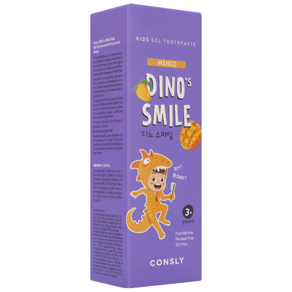 Купить Детская гелевая зубная паста DINO's SMILE c ксилитом и вкусом манго, 60г, Consly
