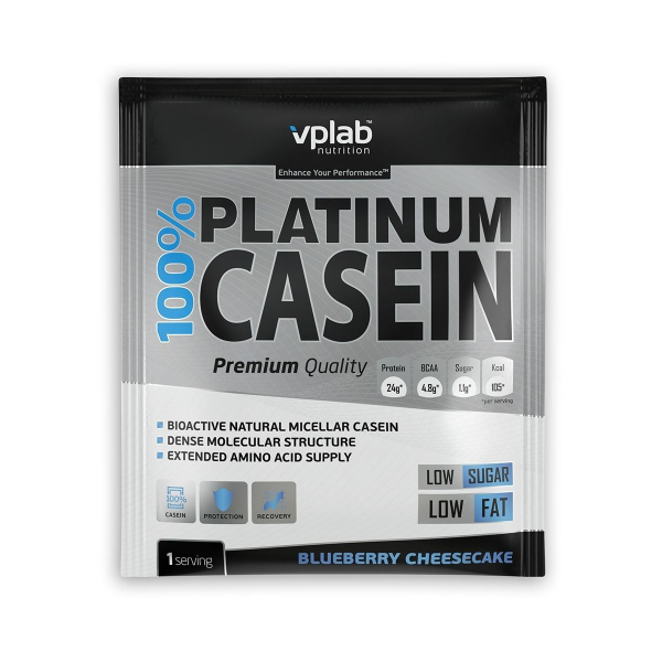 Казеиновый протеин 100% Platinum Casein, вкус «Черничный чизкейк», саше 30 гр, VPLab